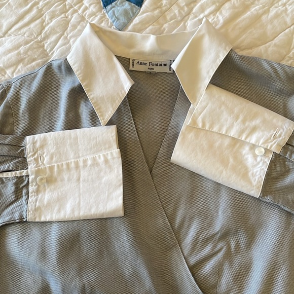 Anne Fontaine Paris true wrap dress shirt, gray with white collar & cuffs Size 3 - Picture 15 of 15